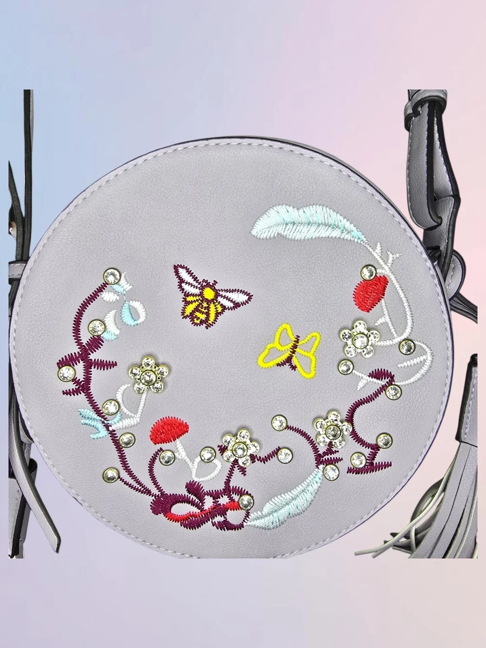 UNKNOWN Lavender Round Crossbody Bag with Embroidered Floral Detail - Picture 3 of 7